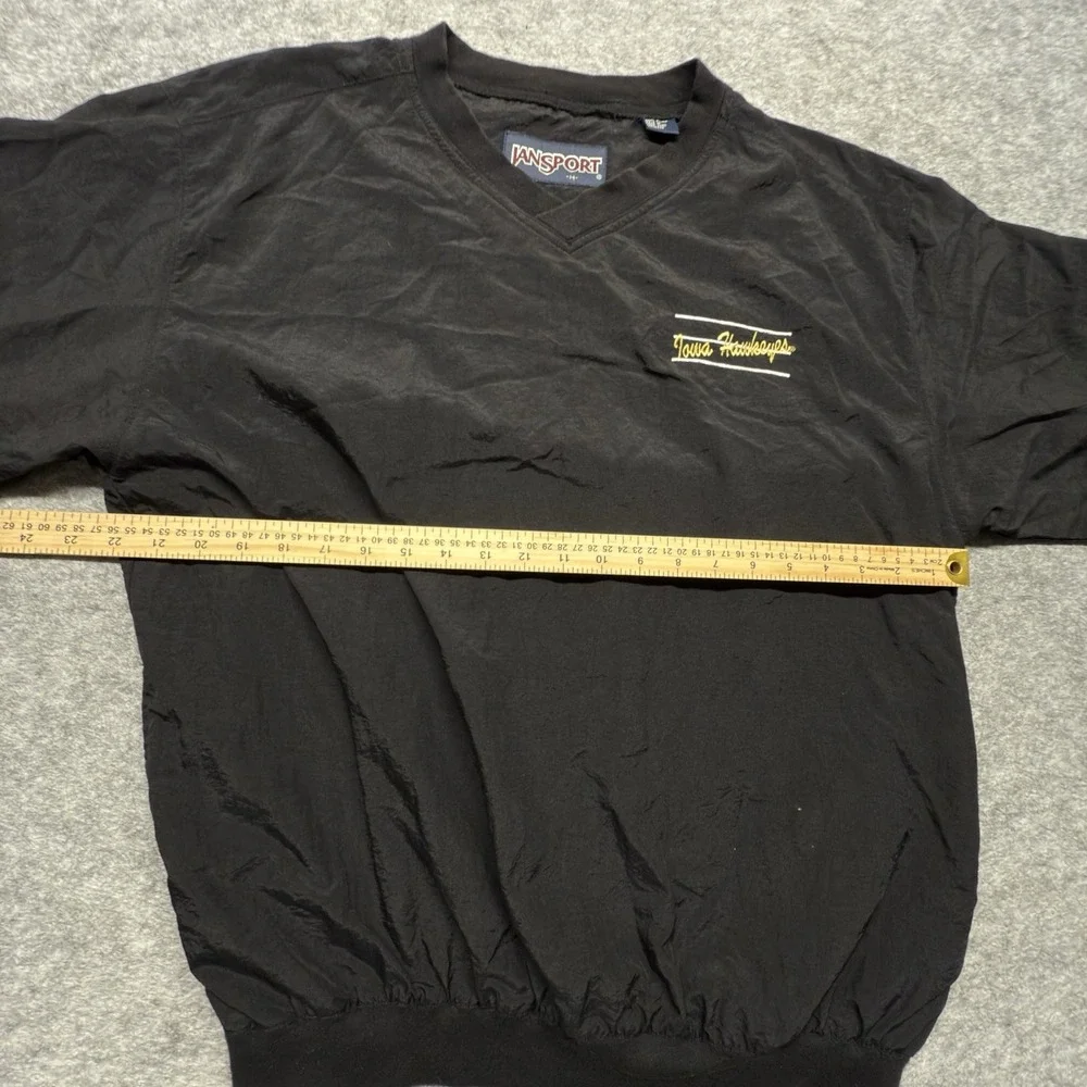Jansport Windbreaker Pullover Men M Black Solid Nylon Iowa Hawkeyes V-Neck